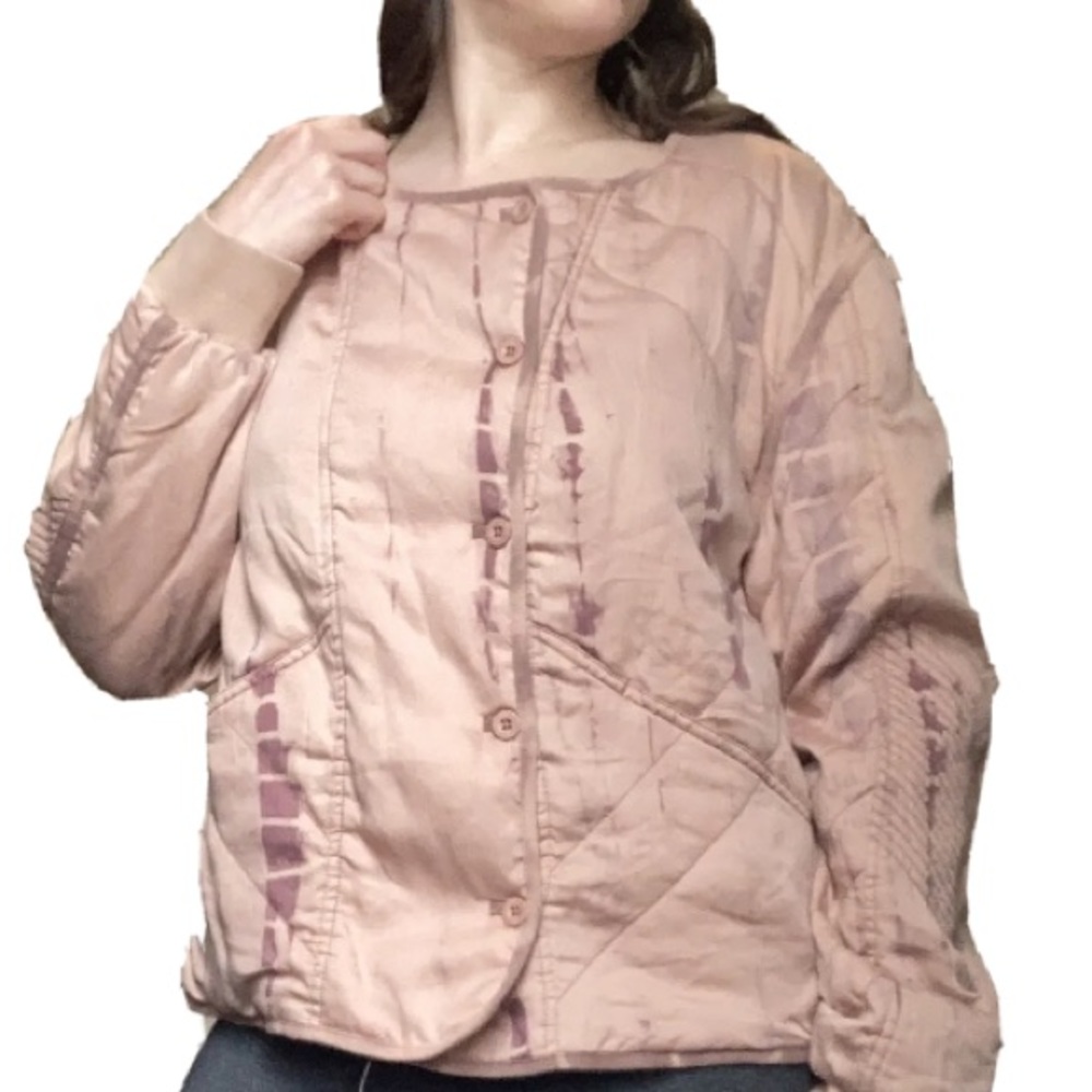 New Marrakech Tie Dye Pink Quilted Bomber Jacket Boho Comfy Soft Pink Size Large